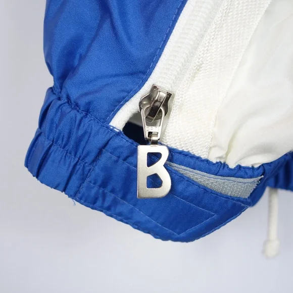 Vtg Bogner Embroidered Blue & White Ski Jacket & Pants Set Made In USA, Size 8